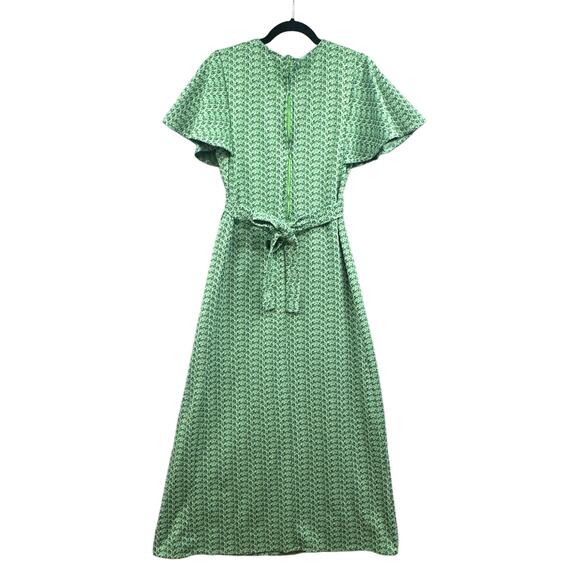 VTg 70s Maxi Dress Womens M Green Flutter Sleeve Mod Boho Prairie Cottagecore US - Picture 2 of 16